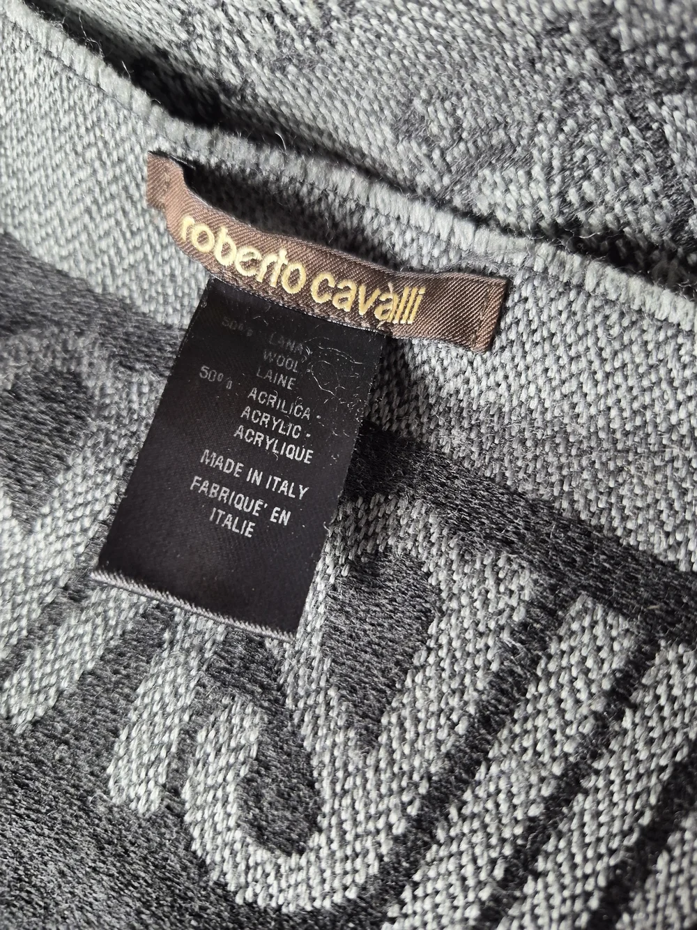 Roberto Cavalli  Grey/ Black Wool Blend Mens Scarf Designer UNISEX MADE In ITALY